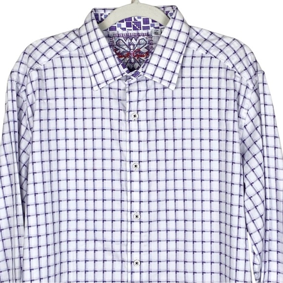 Robert Graham White and Purple Checkered Casual Button Down Shirt - Picture 4 of 15